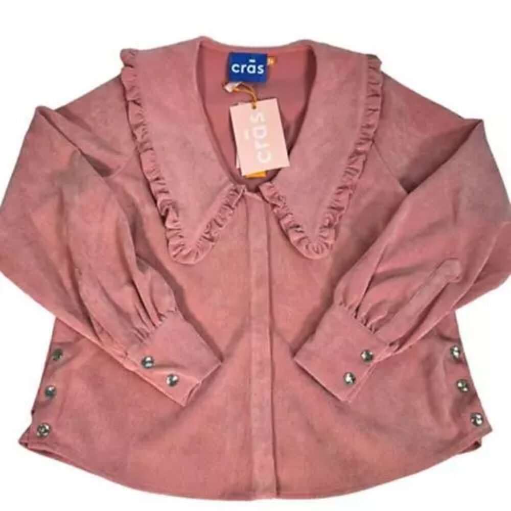 Cras Womens Zivacras Button Up Ziva Shirt Pink Long Sleeve Ruffles EUR 36 US 6
